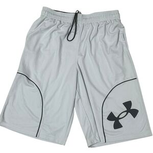Under Armour Men’s Basketball Shorts Gray Black Logo Drawstring L